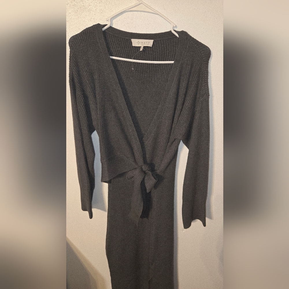 Wayf Charcoal Ribbed Tie-Front Dress